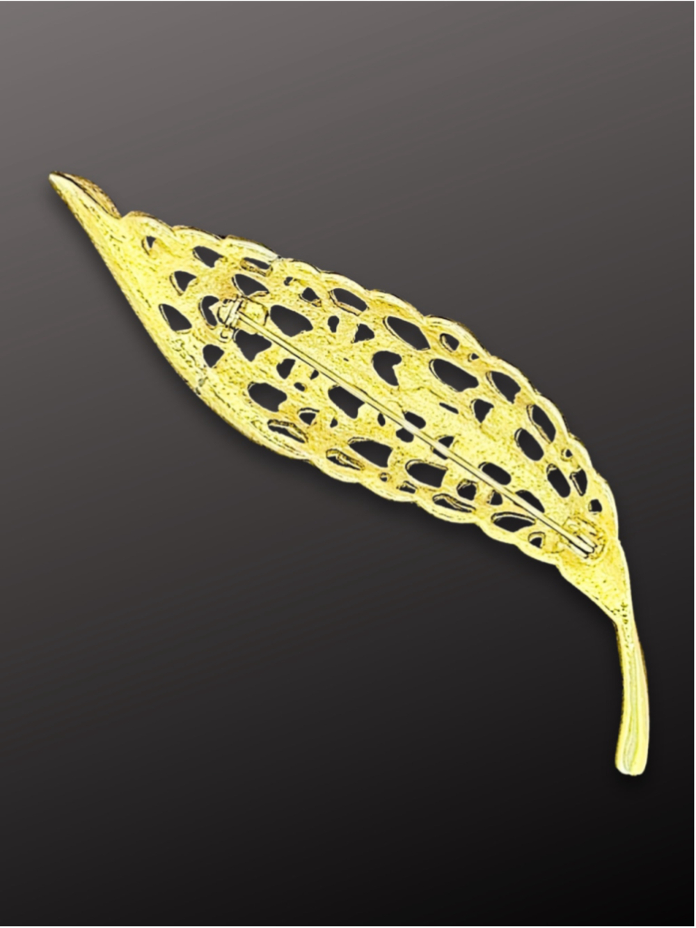 Vintage Gold-Tone Openwork Leaf Brooch with Rhinestones